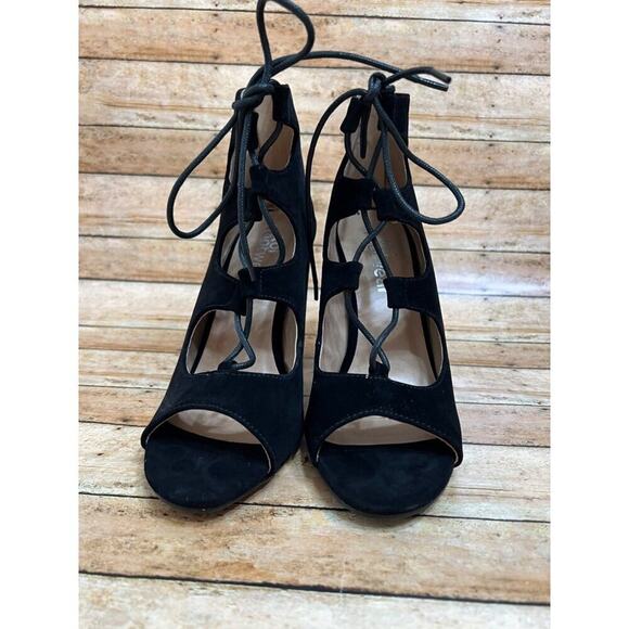 NWOB KOI Footwear Black Lace Up Chunky Heels US 6/ UK 4 - Picture 4 of 9